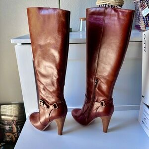 Aldo Women’s Hortensia Brown Leather Heeled Boots – Size 7